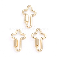 Brass Screw Carabiner Lock Charms, for Necklaces Making, Cross, Real 18K Gold Plated, 25x15.5x1.5mm, Screw: 7.5x4x4.5mm(X-ZIRC-I041-04G)