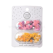 Plastic Flower Sequins Snap Hair Clip, with Iron Clip, for Girls, Mixed Color, 31x64x5mm, 2pcs/card(PHAR-A011-02)