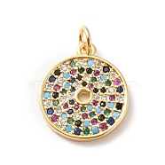 Rack Plating Brass Micro Pave Colorful Cubic Zirconia Pendants, Long-Lasting Plated, Cadmium Free & Lead Free, Round Ring, Real 18K Gold Plated, 17.5x15x2mm, Hole: 3mm(KK-F852-17G-01)