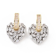 Clear Cubic Zirconia Heart Dangle Hoop Earrings, Brass Jewelry for Women, Platinum & Golden, 27.5mm, Pin: 1mm(EJEW-G343-03P-B)