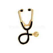 Golden Plated Creative Zinc Alloy Brooches, Enamel Lapel Pin, with Iron Butterfly Clutches or Rubber Clutches, Echometer Shape, Black, 26.5x15mm, Pin: 1mm(JEWB-Q031-019G-01)