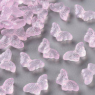 Transparent Spray Painted Glass Beads, Butterfly, Pink, 8x15x4.5mm, Hole: 1mm(GLAA-S190-018F-01)