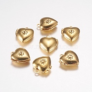 Brass Locket Pendants, Photo Frame Charms for Necklaces, Heart, Golden,12x10.5x0x4mm, Hole: 1mm(X-EC1173-G)