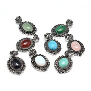 Natural & Synthetic Gemstone Gothic Pendants, with Antique Silver Plated Zinc Alloy Rhinestone Findings, Oval, Lead Free & Nickel Free, Total Length: 47~48.5mm, Hole: 5x7mm, Oval Pendant: 39~40x27~27.5x7.5~9mm(G-F228-18-FF)