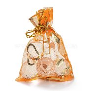 Rectangle Printed Heart Organza Gift Bags, with Drawstring, for Jewelry Candies Cookie Packaging Pouches, Dark Orange, 9x7x0.05cm(OP-XCP0001-05)
