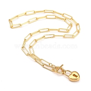 Heart Lock Pendant Necklaces, with 304 Stainless Steel Pendants & Toggle Clasps, Brass Paperclip Chains, Golden, 19.09 inch(48.5cm)(NJEW-JN02971)