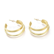 Brass Half Hoop Earrings, with Steel Pin and Plastic Ear Nuts, Long-Lasting Plated, Real 18k Gold Plated, 28.7x29x4mm, Pin: 0.7mm(EJEW-H104-15G)