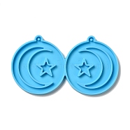 DIY Flat Round with Star & Moon Pendant Silicone Molds, Resin Casting Molds, for UV Resin & Epoxy Resin Jewelry Making, Deep Sky Blue, 58x104x4mm, Hole: 2mm, Inner Diameter: 54.5x49mm(DIY-I099-15)