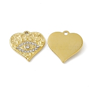 Vacuum Plating 201 Stainless Steel Charms, Crystal Rhinestone Heart with Eye, Real 18K Gold Plated, 14.5x15x2mm, Hole: 1.4mm(STAS-J401-VC712)