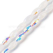 AB Color Plated Electroplate Beads Strands, Imitation Jade, Faceted, Oval, White, 10x6mm, Hole: 1.2mm, about 60pcs/strand, 24.02''(61cm)(EGLA-H104-04D)