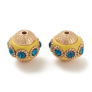 Handmade Indonesia Beads, with Alloy Findings and Rhinestone, Rondelle, Yellow, 15.5mm, Hole: 1.6mm(IPDL-B001-03A)