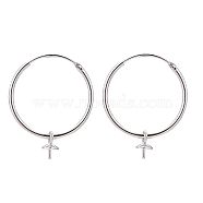 Rhodium Plated 925 Sterling Silver Hoop Earring Findings, Platinum, 25x20x1.2mm, Tray: 4mm, Pin: 0.6mm(STER-I016-069P)