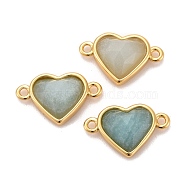 Natural Amazonite Links Connectors, with Real 18K Gold Plated Brass Findings, Long-Lasting Plated, Lead Free & Cadmium Free, Faceted, Heart, 10.5x17x5mm, Hole: 1.4mm(G-E538-01G-04)