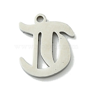 201 Stainless Steel Pendants, Stainless Steel Color, Old Initial Letters Charms, Letter T, 19x16x1.6mm, Hole: 1.8mm(STAS-B055-01P-T)
