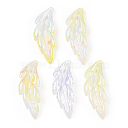 Transparent Acrylic Pendants, AB Color Plated, Feather Charm, Champagne Yellow, 40x14.5x5mm, Hole: 1.5mm, about 450pcs/500g(TACR-TAC0005-03D)