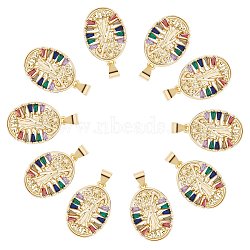 10Pcs Rack Plating Brass Micro Pave Cubic Zirconia Pendants, Real 18K Gold Plated, Long-Lasting Plated, Oval with Death, Colorful, 26x14x2.5mm, Hole: 4x3mm(KK-SZ0001-85)