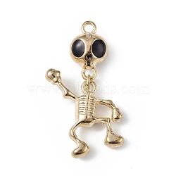 Halloween Alloy Enamel Pendants, Skeleton Charm, Light Gold, 34~36x18~19x6~7mm, Hole: 2~2.3mm(PALLOY-K001-01LG)