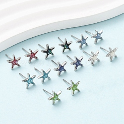Brass Enamel Starfish Stud Earrings, with Shell and Sterling Silver Pins, Long-Lasting Plated, Cadmium Free & Nickel Free & Lead Free, Platinum, 9x9.5mm(EJEW-I322-02P)