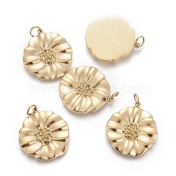 Ion Plating(IP) 304 Stainless Steel Pendants, with Jump Ring, Flower, Golden, 22x20x2.5mm, Hole: 3.4mm(STAS-F256-029G)
