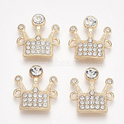 Alloy Links connectors, with Rhinestone, Crown, Crystal, Golden, 19.5x18x3mm, Hole: 1.5mm(X-PALLOY-S118-38)