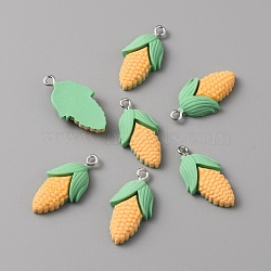 Opaque Resin Pendants, Corn Charm, with Platinum Tone Alloy Loops, Gold, 26.5x13.5x5.5mm, Hole: 2mm(FIND-CJC0003-39P)
