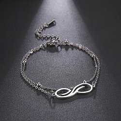 Infinity 304 Stainless Steel Double Layer Anklets, Non-Tarnish, Stainless Steel Color, 8-1/4 inch(210mm)(FS-WGFE1F4-01)