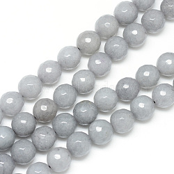 Natural White Jade Bead Strands, Dyed, Faceted, Round, Light Grey, 6mm, Hole: 1mm, about 60pcs/strand, 14.06~14.45 inch(35.7~36.7cm)(G-R346-6mm-10)