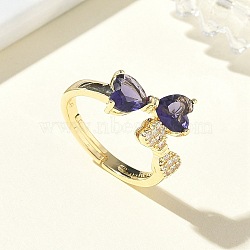 Brass & Cubic Zirconia Finger Rings, Long-Lasting Plated, Bowknot, Golden, Bowknot: 11x18mm,US Size 7 1/4(17.5mm)(CU-CBA7E55-12G)