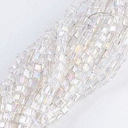 Electroplate Glass Beads Strands, AB Color Plated, Faceted, Cube, Clear AB, 2~2.5x2~2.5x2~2.5mm, Hole: 0.5mm, about 195~200pcs/strand, 16.9~17.5 inch(43~44.5cm)(EGLA-F121-AB-A02)