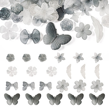 100G Transparent Acrylic Beads, Frosted, Mixed Shapes, Gray, 12~30.5x11.5~39.5x2.5~9mm, Hole: 1.6~2.7mm