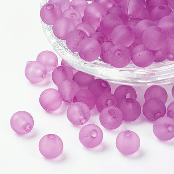 Transparent Acrylic Beads, Round, Frosted, Violet, 4mm, Hole: 1mm, about 1400pcs/50g