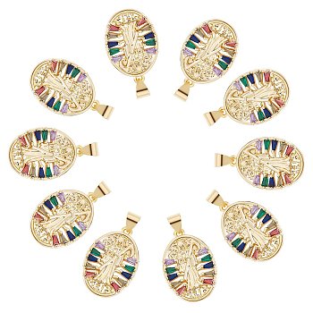 10Pcs Rack Plating Brass Micro Pave Cubic Zirconia Pendants, Real 18K Gold Plated, Long-Lasting Plated, Oval with Death, Colorful, 26x14x2.5mm, Hole: 4x3mm