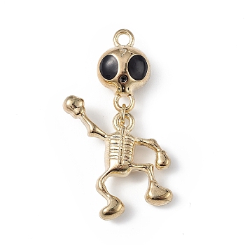 Halloween Alloy Enamel Pendants, Skeleton Charm, Light Gold, 34~36x18~19x6~7mm, Hole: 2~2.3mm