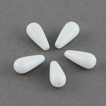 Opaque Acrylic Beads, teardrop, White, 20x7mm, Hole: 2mm