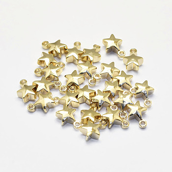 Long-Lasting Plated Brass Charms, Real 18K Gold Plated, Nickel Free, Star, 7.5x5.5x3mm, Hole: 1mm