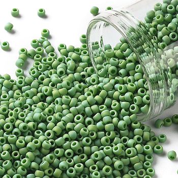 TOHO Round Seed Beads, Japanese Seed Beads, (407F) Green Opaque Rainbow Matte, 11/0, 2.2mm, Hole: 0.8mm, about 1110pcs/bottle, 10g/bottle