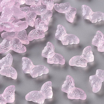 Transparent Spray Painted Glass Beads, Butterfly, Pink, 8x15x4.5mm, Hole: 1mm