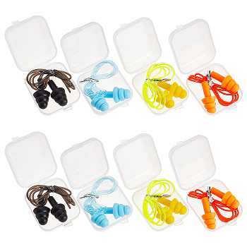 8 Boxes 4 Colors Reusable TPE Earplugs, with Cord and Box, Waterproof Noise Reduction Earplugs, for Sleeping, Swimming, Work & Study, Mixed Color, 618x1.5mm, 2 boxes/color