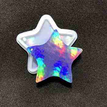 DIY Laser Effect Star Pendant Silicone Molds, Resin Casting Molds, For UV Resin, Epoxy Resin Craft Making, White, Stain Pattern, 83x85x7mm, Hole: 3.5mm, Inner Diameter: 70x70mm