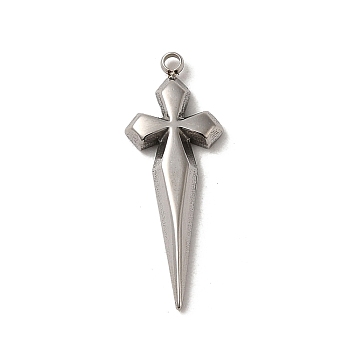 304 Stainless Steel Pendants, Cross Charm, Stainless Steel Color, 21.5x8x2mm, Hole: 1mm