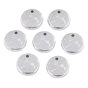 316 Surgical Stainless Steel Charms, Flat Round with Constellation, Stainless Steel Color, Aries, 10x2mm, Hole: 1mm