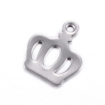 201 Stainless Steel Charms, Crown, Stainless Steel Color, 13x11x0.5mm, Hole: 1.2mm