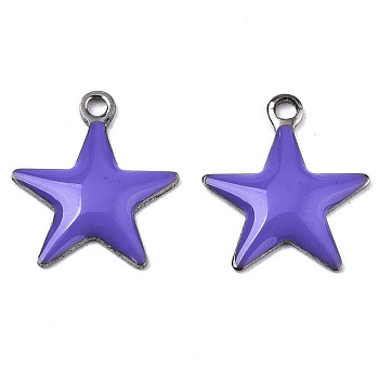 201 Stainless Steel Enamel Charms, Star, Stainless Steel Color, Medium Slate Blue, 14.5x12.5x2mm, Hole: 1.5mm