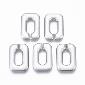 Spray Painted CCB Plastic Linking Rings, Quick Link Connectors, For Jewelry Cross Chains Making, Rectangle, Silver, 34x23x6mm, Inner Diameter: 8x18mm