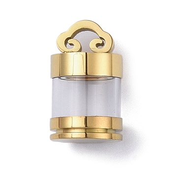 304 Stainless Steel Pendants, with Glass, Column, Golden, 21x12.5mm, Hole: 4x3.5mm