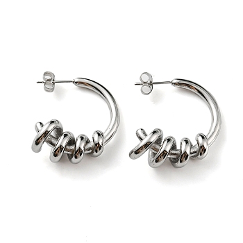 304 Stainless Steel Spiral Wire Wrap Stud Earrings for Women, Stainless Steel Color, 27x27x2.5~10mm, Pin: 0.6mm