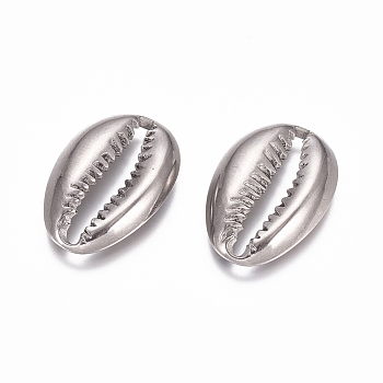 304 Stainless Steel Pendants, Cowrie Shell Shape, Stainless Steel Color, 19x13x3mm, Hole: 3x15mm