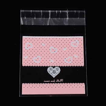 Rectangle OPP Cellophane Bags, with Heart Pattern, Pearl Pink, 10x6.9cm, Unilateral Thickness: 0.035mm, Inner Measure: 7x6.9cm, about 95~100pcs/bag