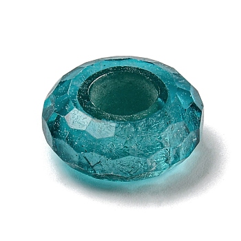 Glass European Beads, Large Hole Beads, Wheel, Faceted, Turquoise, 14.5x6.4mm, Hole: 5.7mm