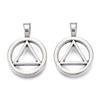 Tibetan Style Alloy Pendants, Cadmium Free & Lead Free, Ring with Triangle, Antique Silver, 26x19x2mm, Hole: 4x5mm, about 380pcs/1000g